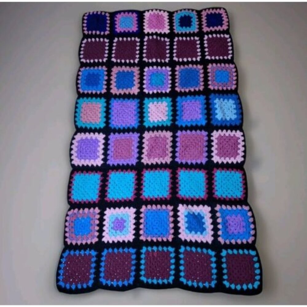 Vintage Granny Squares Afghan Crochet Throw Blanket Handmade 54x31 Multicolor D
